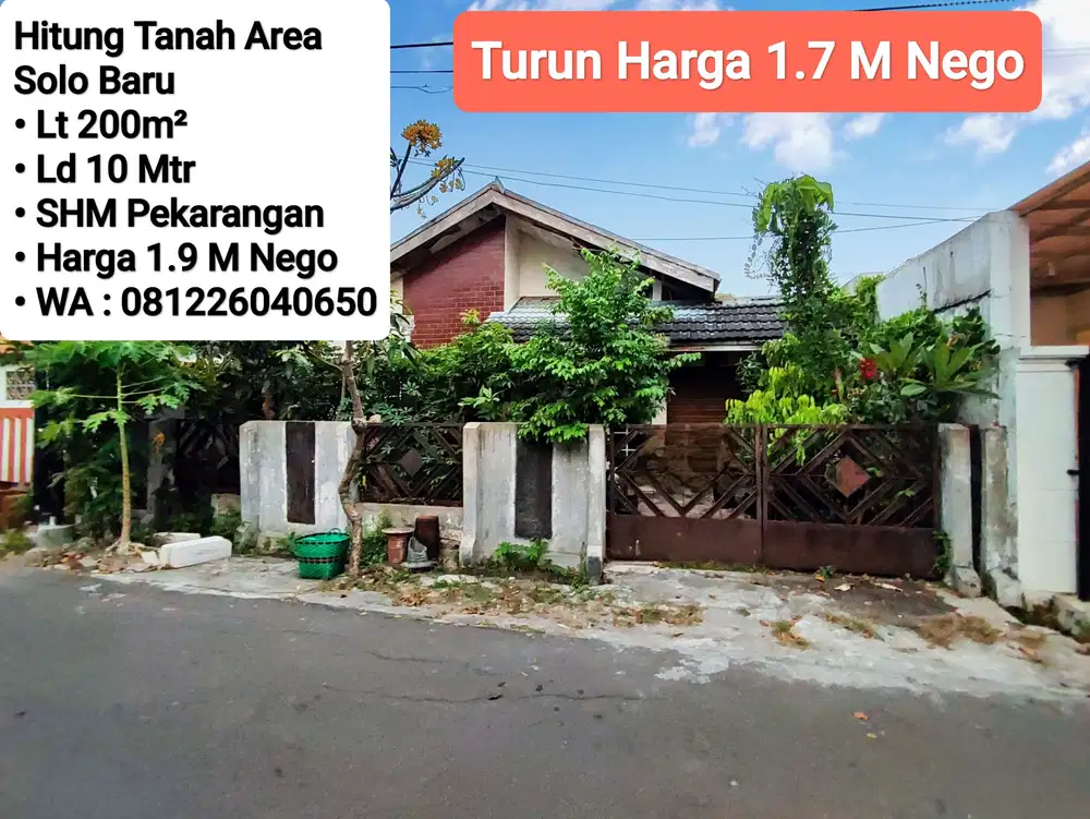 Jual Rumah Lama Hitung Tanah Area Solo Baru, Dekat The Park, Pakuwon
