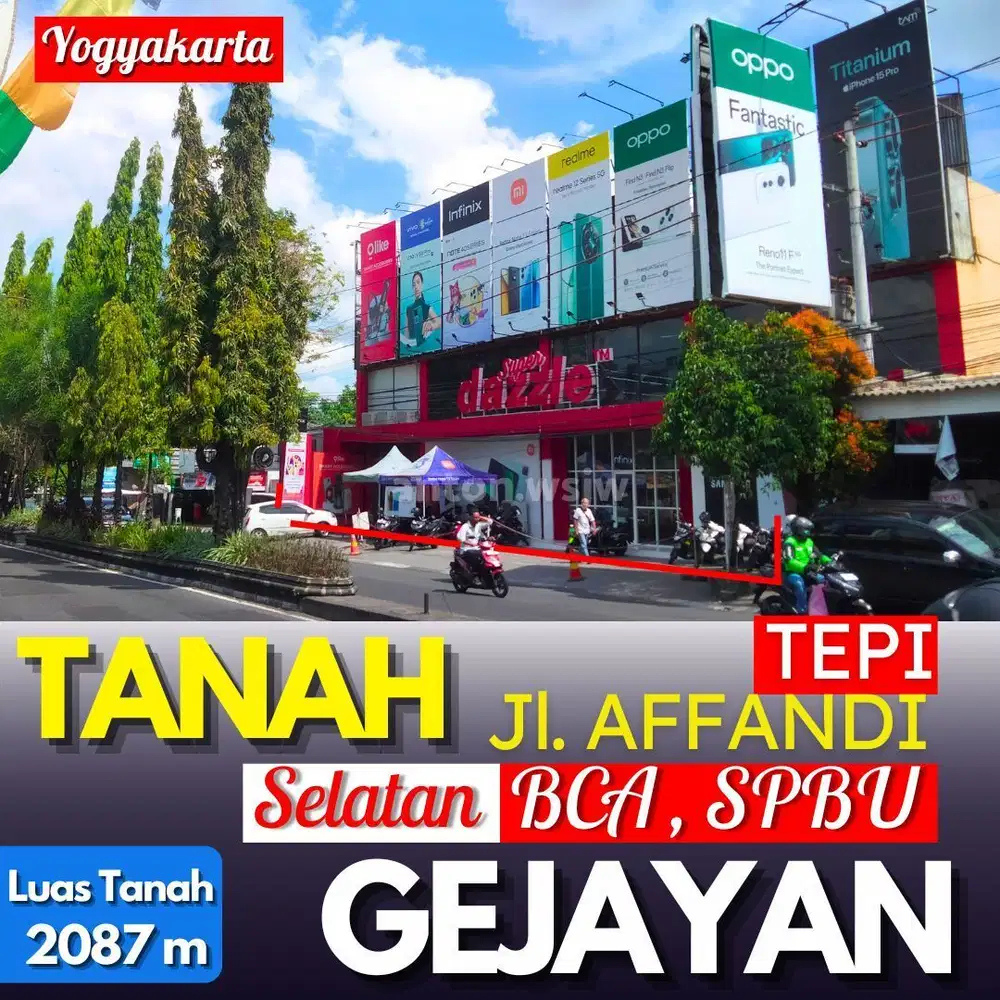 Tanah Jogja Gejayan Jl Affandi Bonus Bangunan Lt 2087 m² Ld 27 m