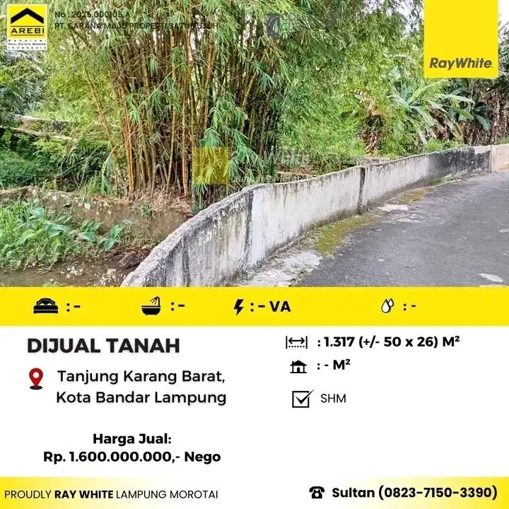 tanah 1317 m2 gg blora segalamider tanjung karang barat