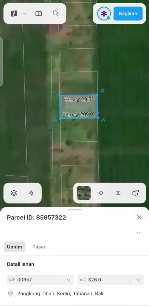 Tanah View Sawah Dekat Pantai Kedungu Tabanan