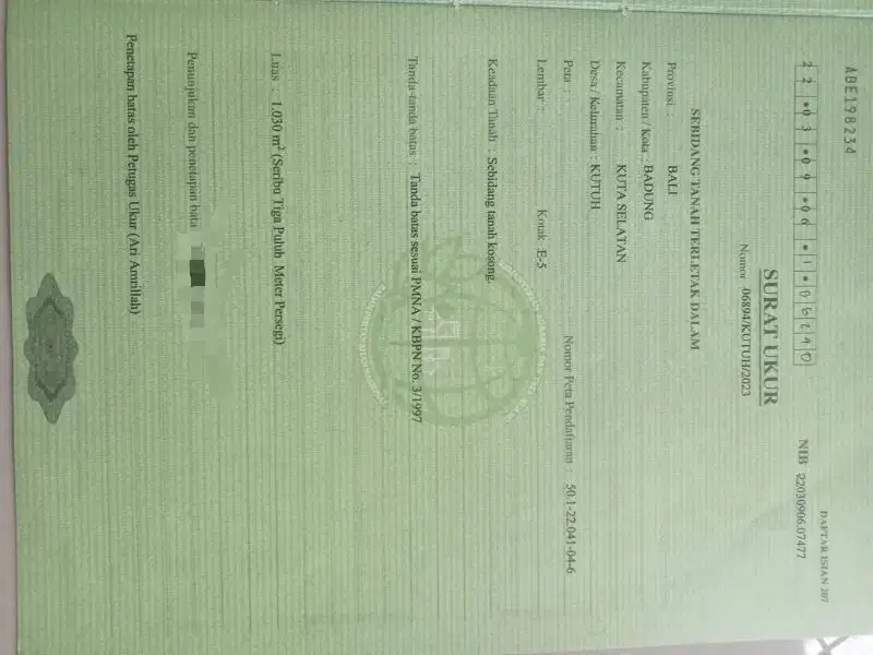 Tanah di jalan pantai Pandawa, Akses jalan 5 meter