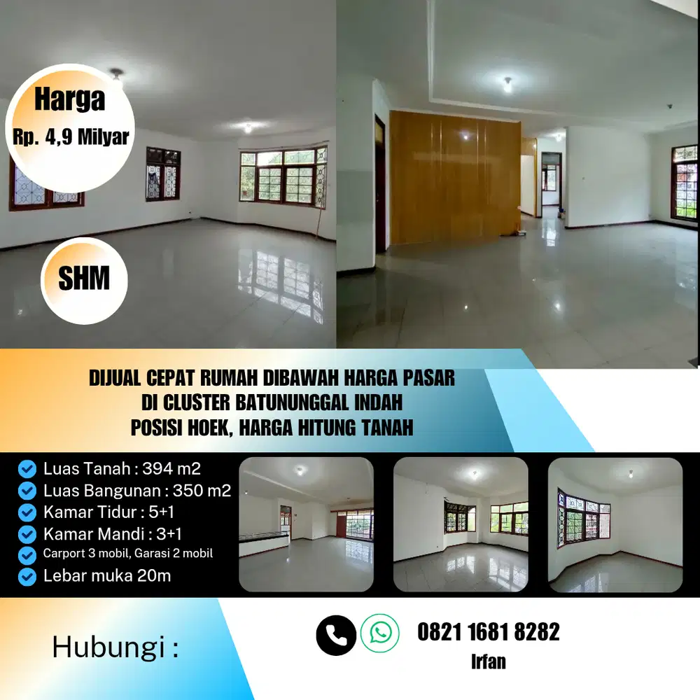 Dijual Cepat Rumah Posisi Hoek Cluster Batununggal Indah Harga Termurah