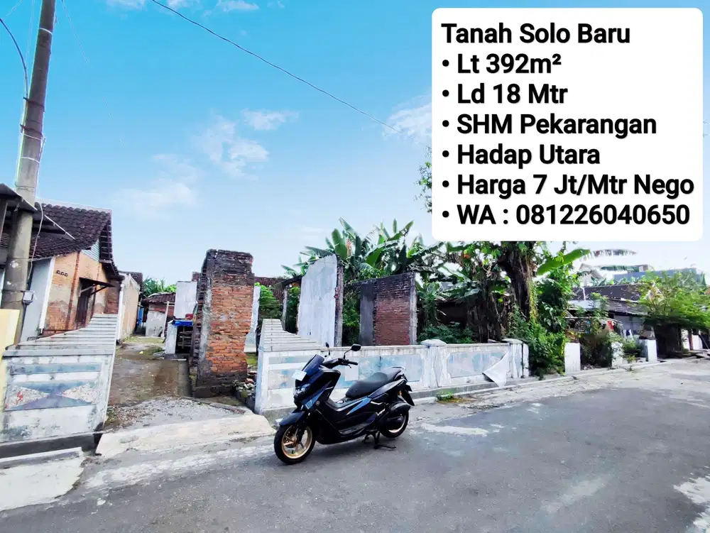 Jual Tanah SHM Area Solo Baru Dekat Jln IR Soekarno, Hadap Utara