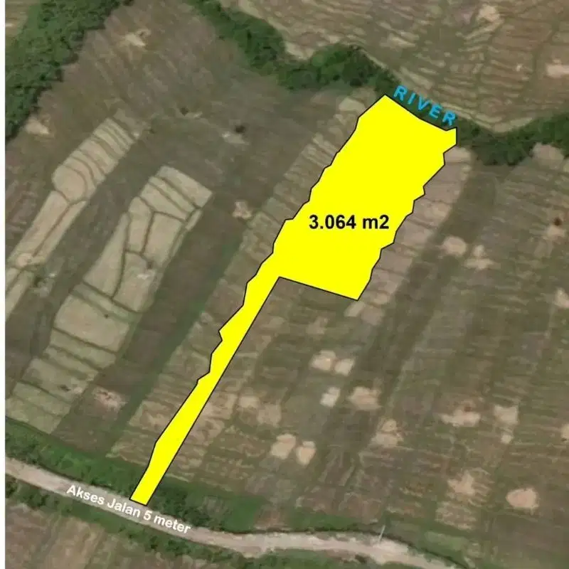 Tanah los sungai view hamparan sawah, 400 meter ke pantai