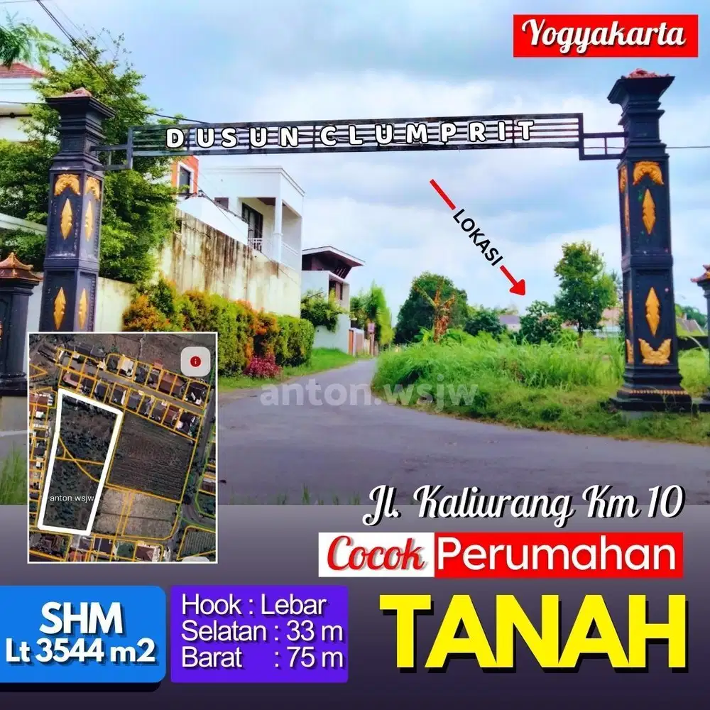 Tanah Bagus Jogja Jl Kaliurang Km 10 Luas 3544 m2 ld 33m  SHM