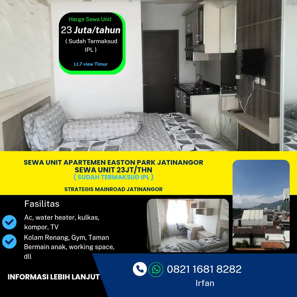 Disewa Cepat Harga Sewa Termurah Apartemen Studio Easton Park Jatinangor Bonus free Biaya IPL