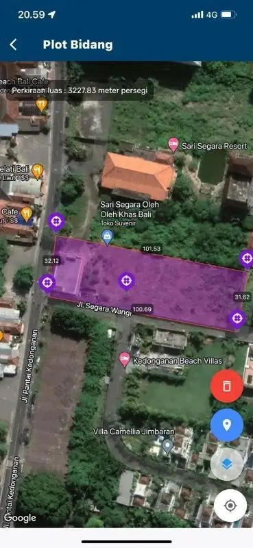 Tanah Strategis Depan Pantai Jimbaran untuk Hotel atau Investasi