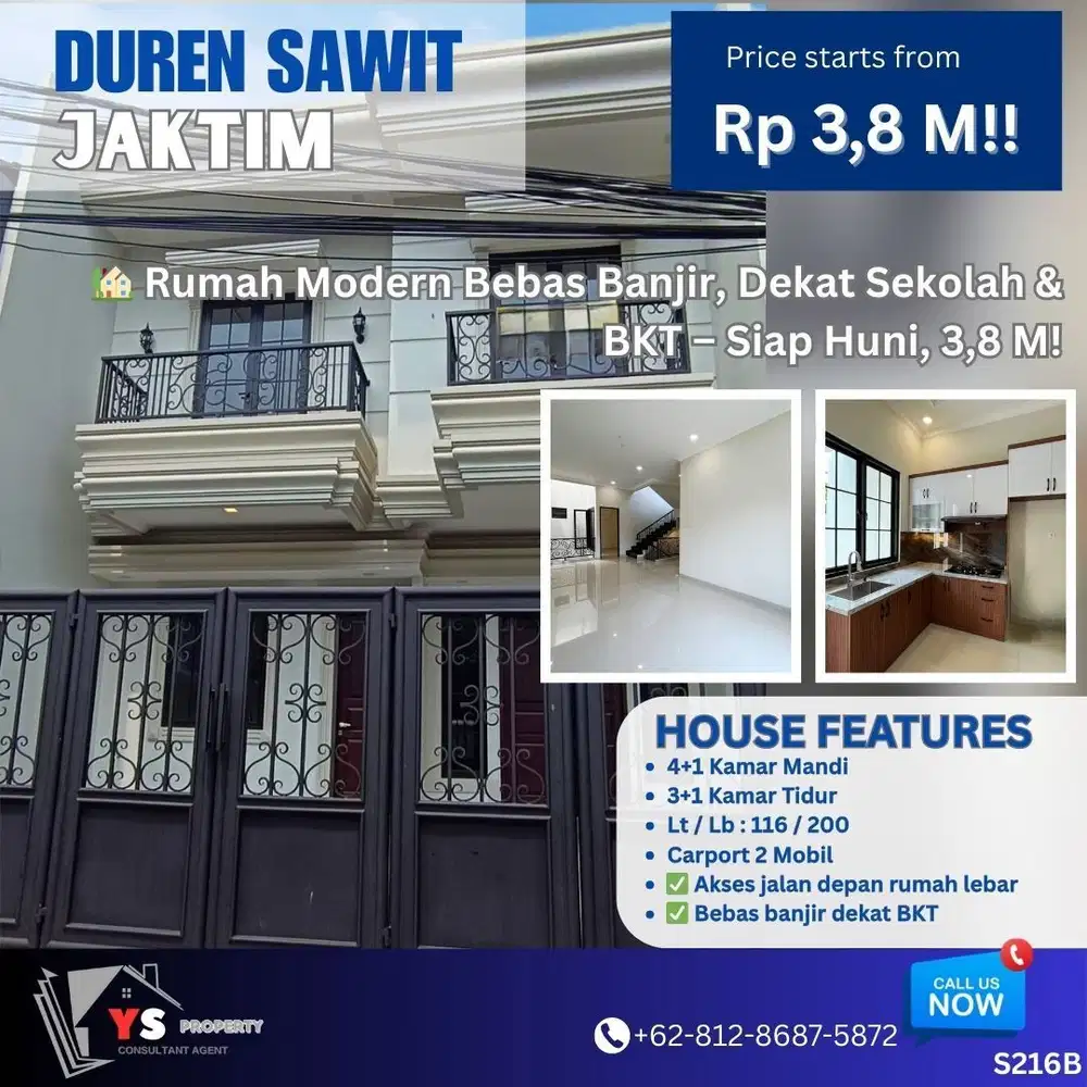 “Rumah Baru 2 Lantai Lux – Duren Sawit, Jalan Lebar & Strategis” S216B