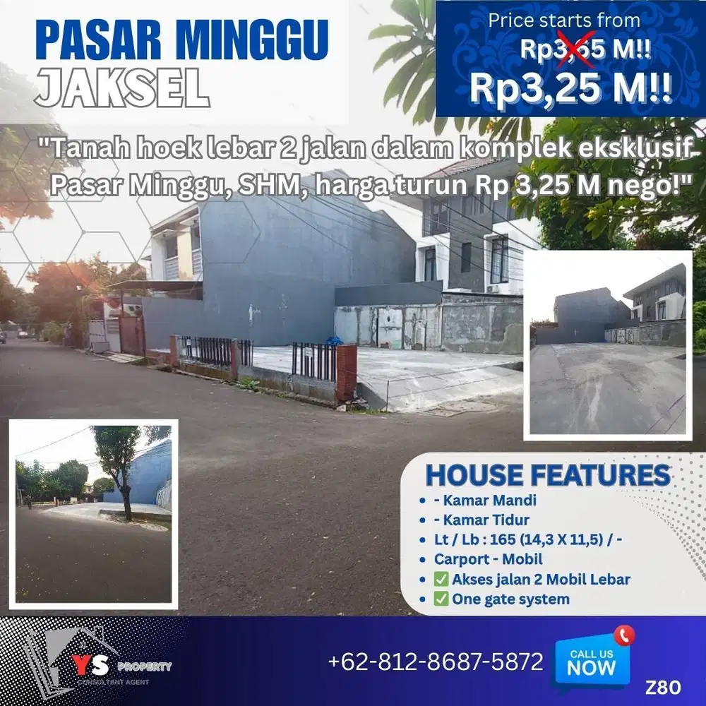 “Turun Harga! Tanah Hoek 165 m² di Pasar Minggu, Rp 19,7 juta/m² Z80