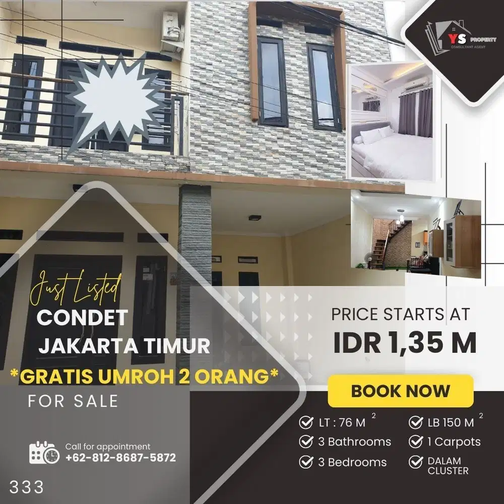 KRAMAT JATI CONDET BELI RUMAH CLUSTER GRATIS UMROH 2 ORANG 333