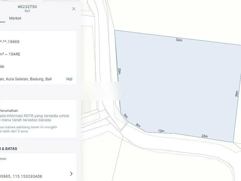 Tanah kawasan pantai melasti, kontur tanah datar dan siap bangun
