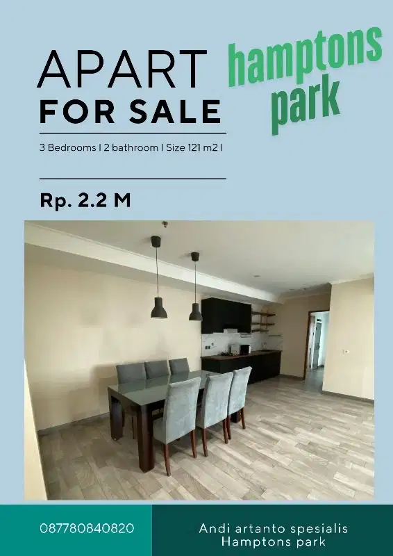 Spesialis apartement Hamptons park 3 bedroom 121 hanya 2.2 M