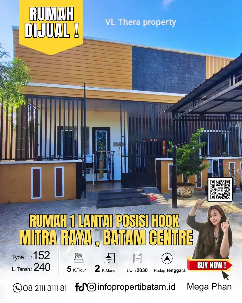 Dijual rumah hook 1 lantai full renovasi di mitra raya