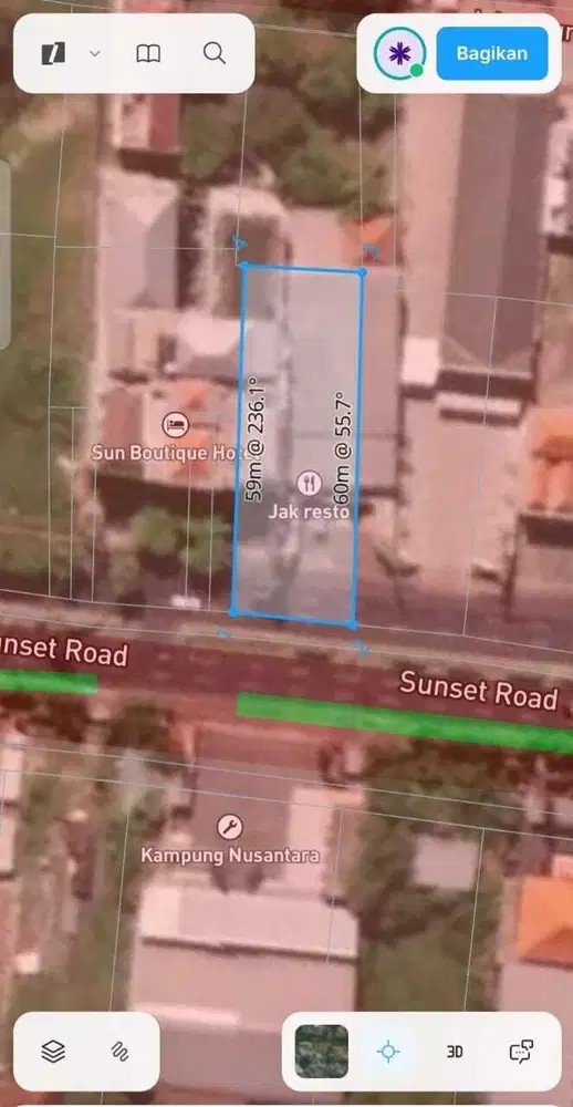 Tanah Jalan utama Sunset road akses jalan 20 meter