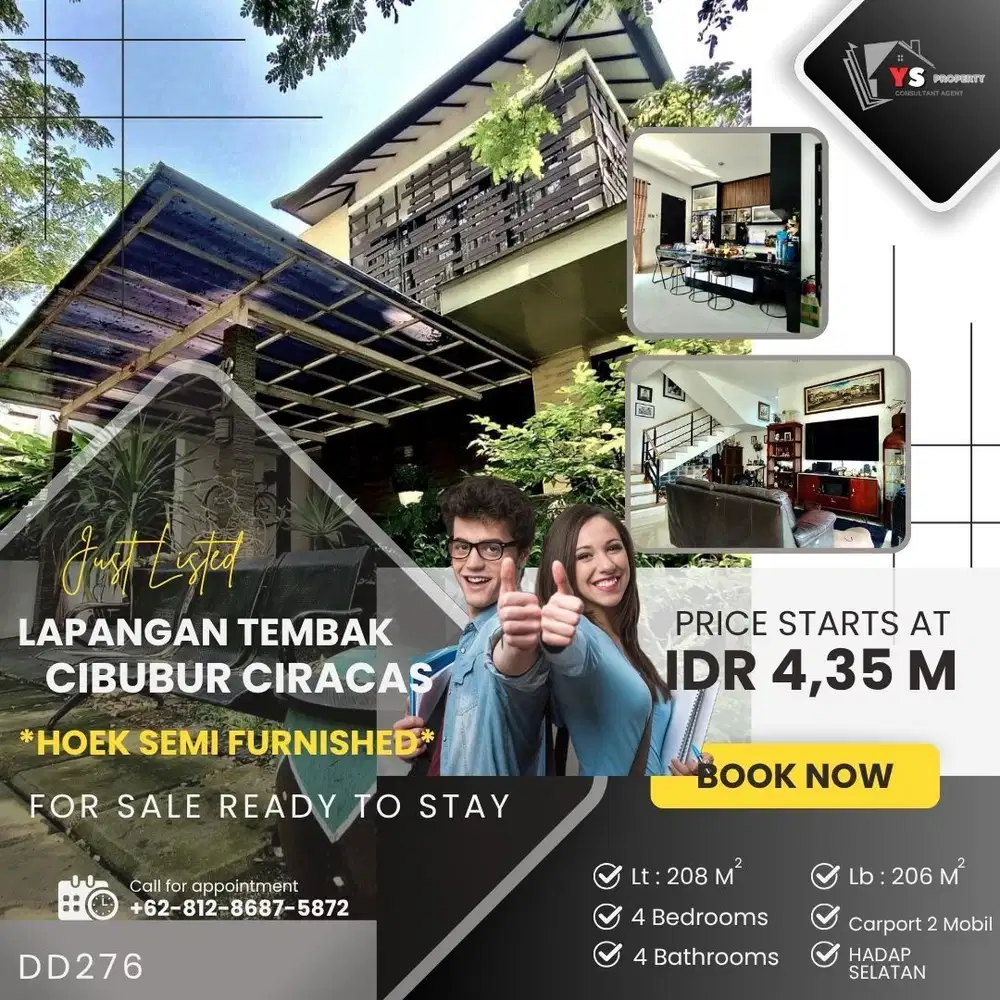 CIBUBUR LAP TEMBAK RUMAH HOEK 2018 DALAM CLUSTER SEMI FURNISH DD276