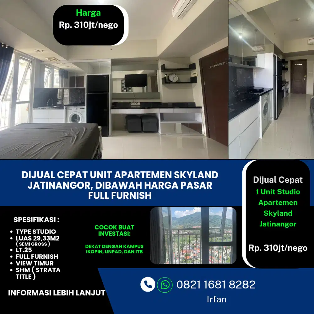 Dijual Cepat Unit Apartemen Skyland Jatinangor Premium FullFurnish SHM Dibawah Harga Pasar
