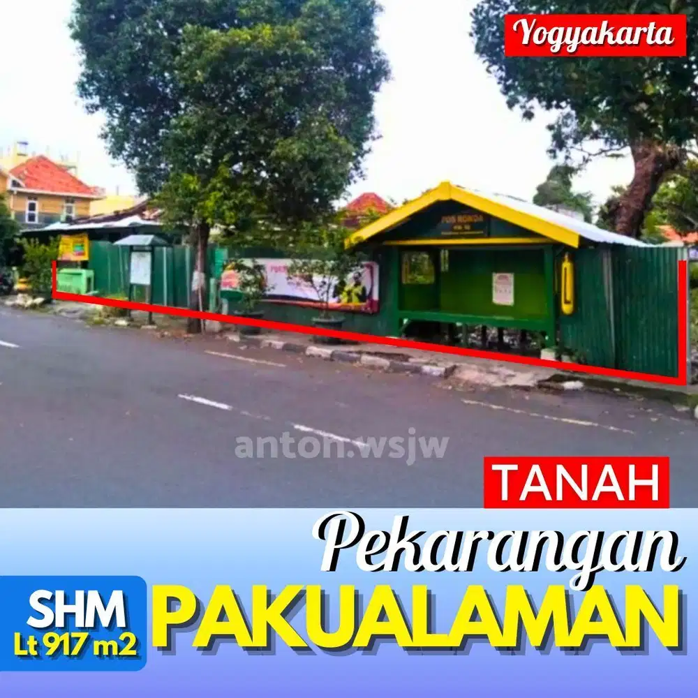 Tanah bagus Jogja Pakualaman SHM Pekarangan Luas 917 M2 Ld 18 m