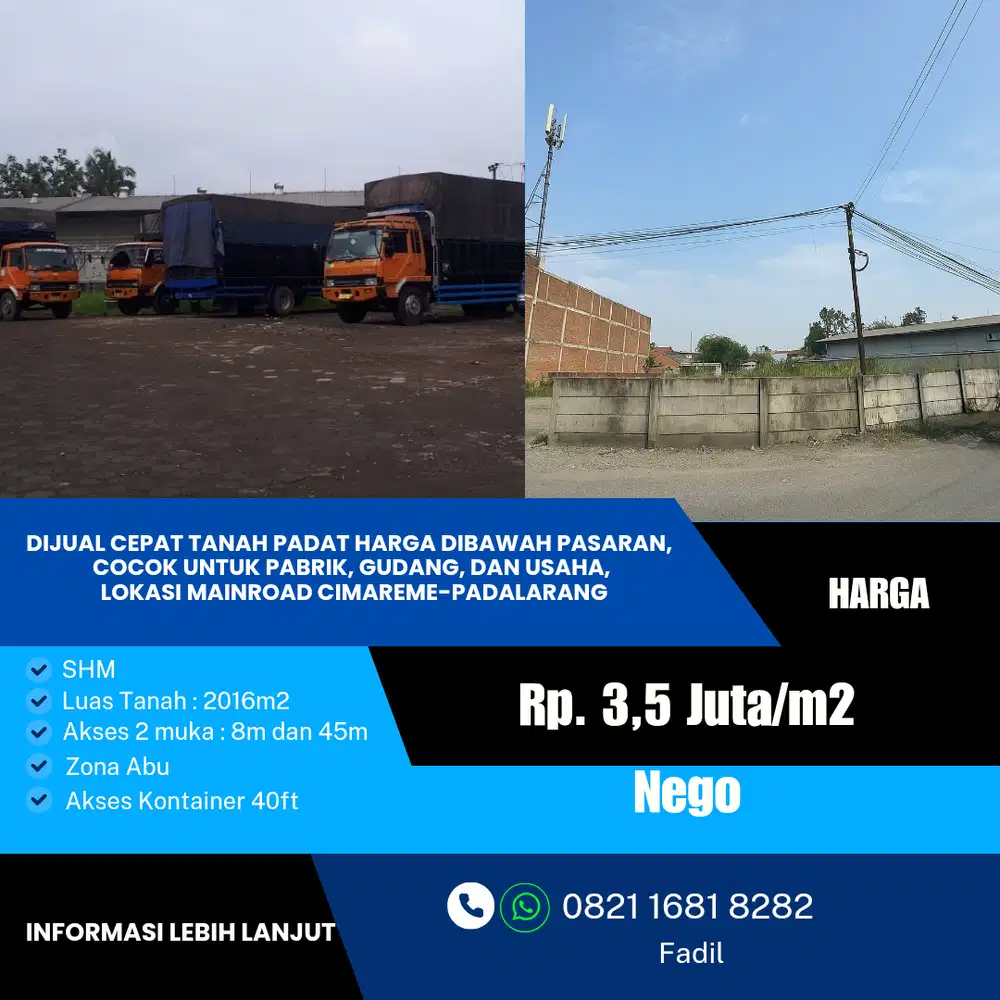 Dijual Cepat Tanah Zona Abu Siap Bangun Mainroad Cimareme-Padalarang