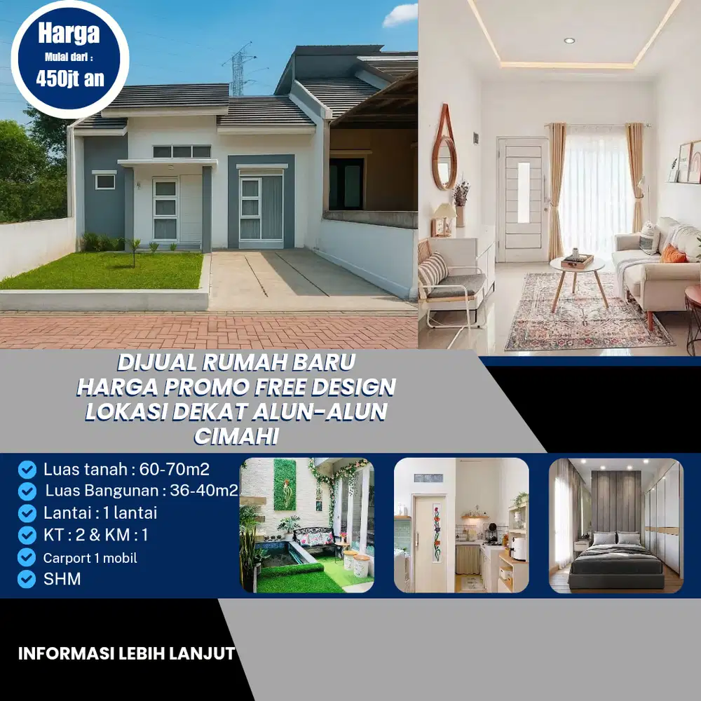 Dijual Rumah Baru harga Promo dekat Alun2 Cimahi Free Design