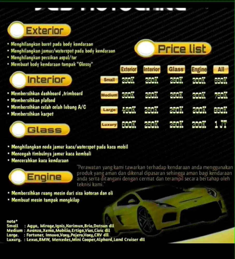 Jasa salon mobil prilance