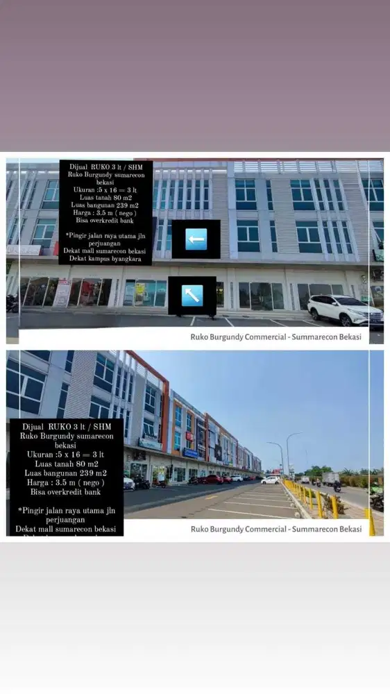 Di sewakan ruko 3lt Burgundy Commercial Summarecon  Bekasi