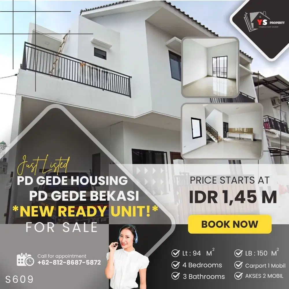 PD GEDE BEKASI RUMAH BARU LAST UNIT READY SIAP HUNI JALAN 2 MOBIL S609