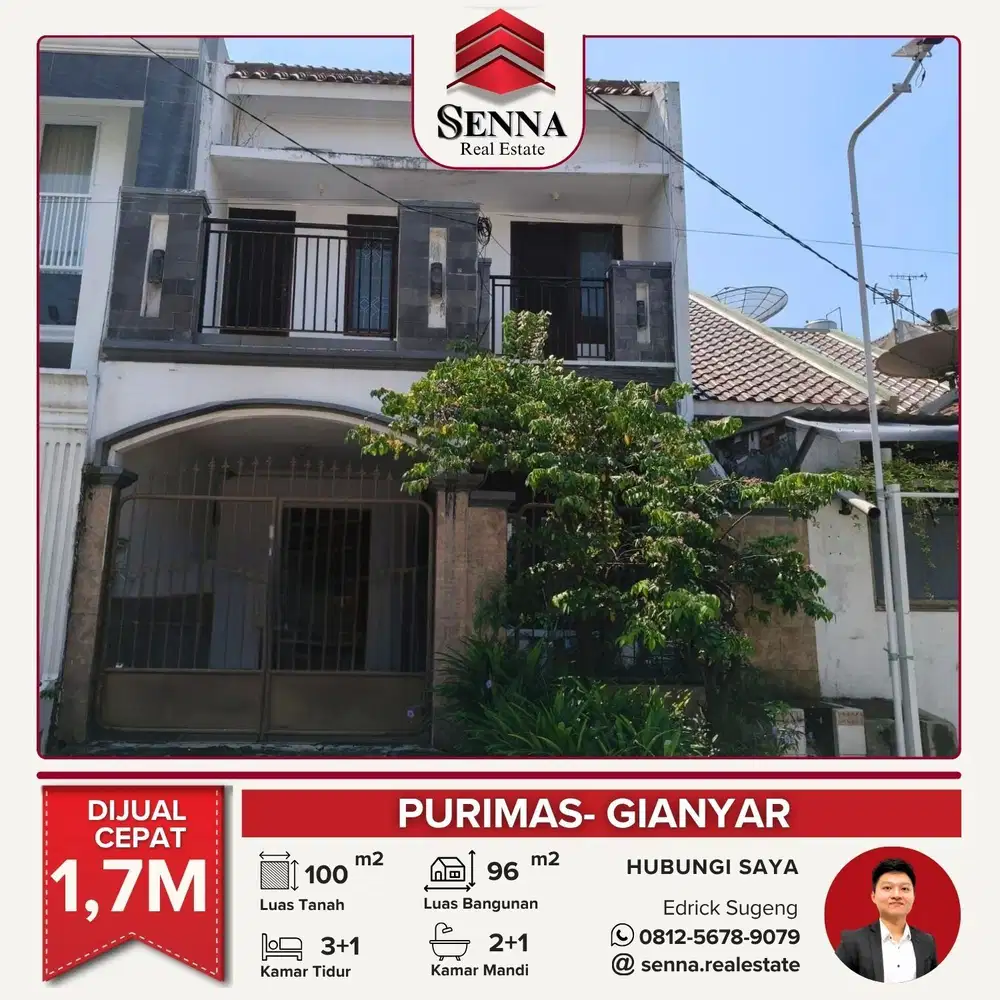 DIJUAL CEPAT BUTUH UANG RUMAH BAGUS PURIMAS TAMAN GIANYAR