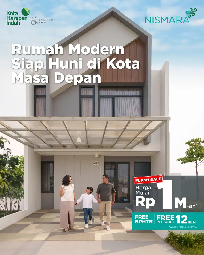 RUMAH BARU DI CLUSTER NISMARA, KOTA HARAPAN INDAH BEKASI