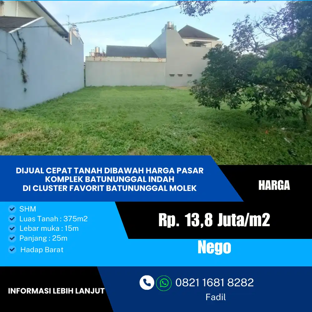 Dijual Cepat Tanah Di Komplek Batununggal Indah, Cluster Molek Harga Termurah