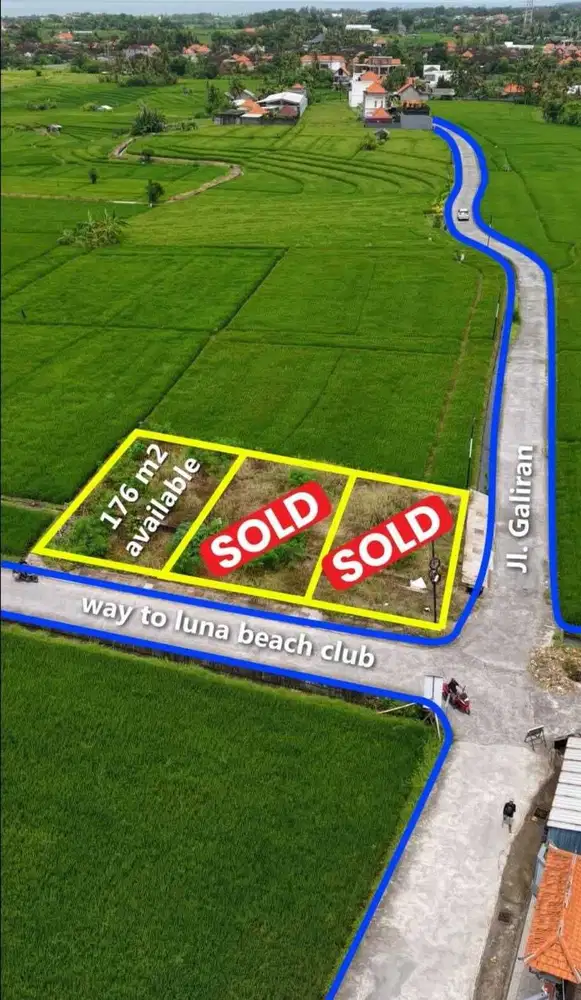 Tanah 176m2 View Sawah Jalan Pantai Nyanyi Tabanan