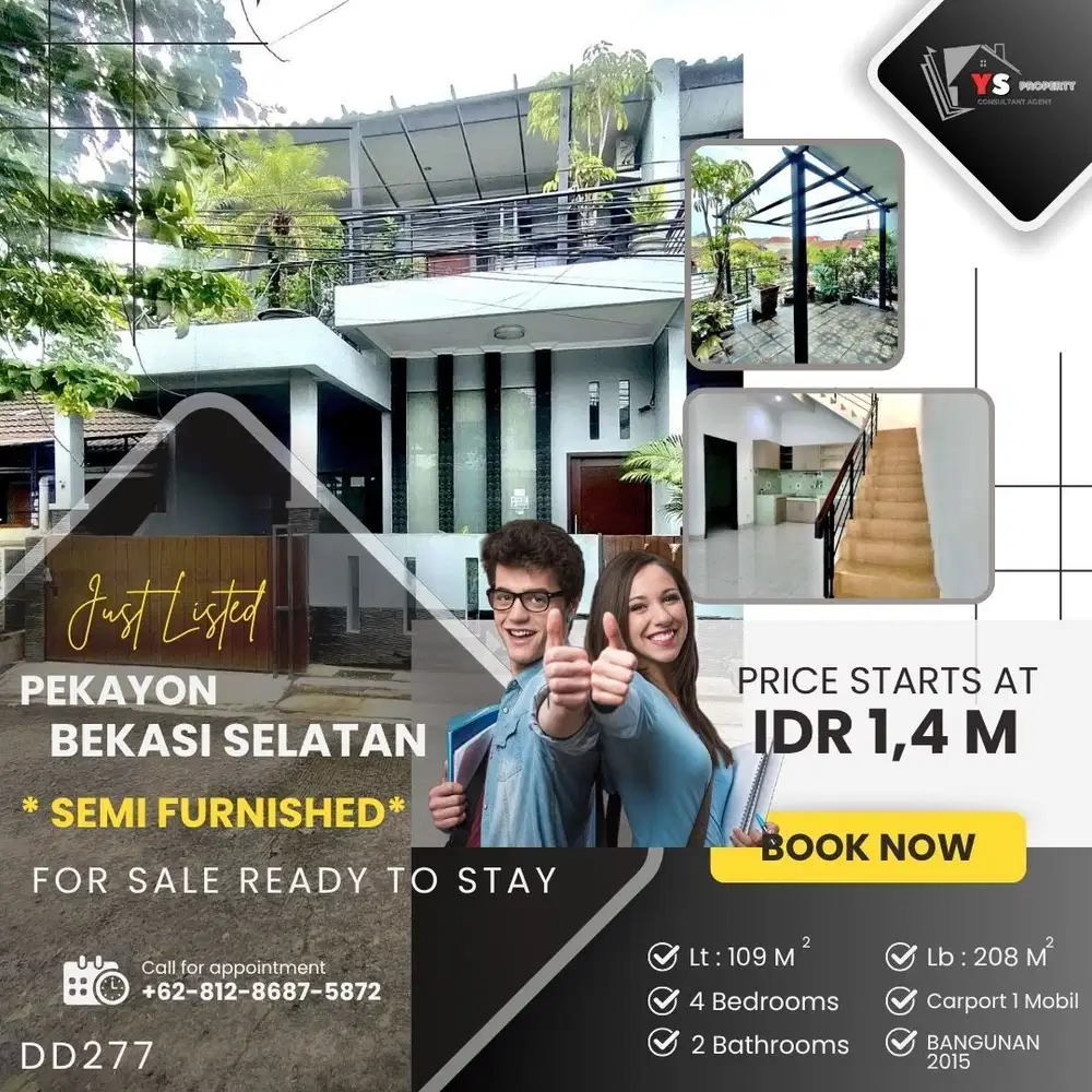 PEKAYON BEKASI RUMAH 2 LT THN 2015 HADAP BARAT SEMI FURNISHED DD277