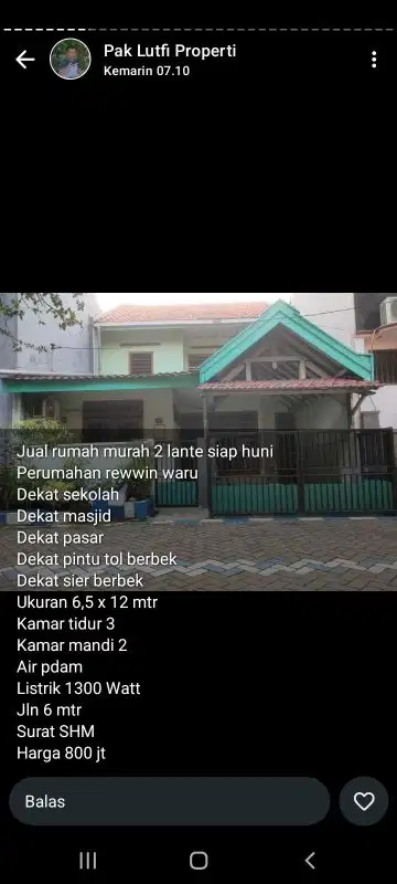 Rumah luas 78 m2 harga 650 juta di Rewwin Waru,  Sidoarjo