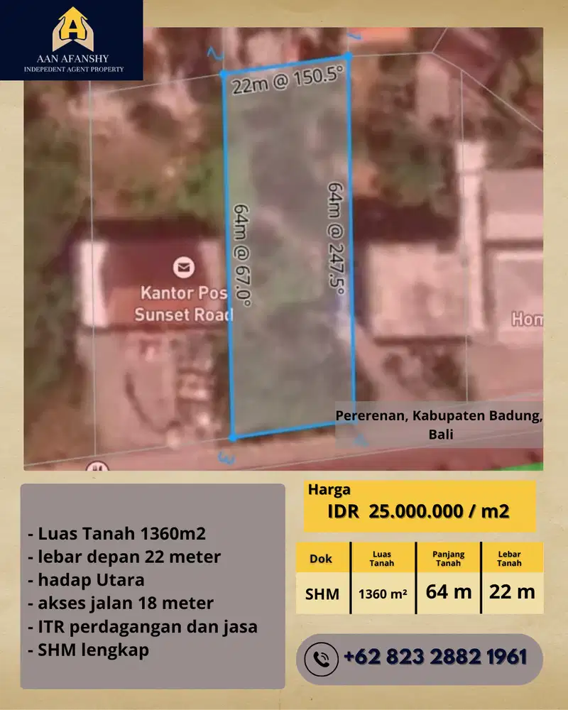 Tanah Komersil Sunset Road Legian Bali, 1360m2 SHM