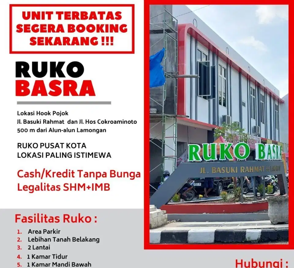 Ruko di Lamongan Kota, Lokasi Jl Basuki Rahmat Ruko Basra BRI Pusat