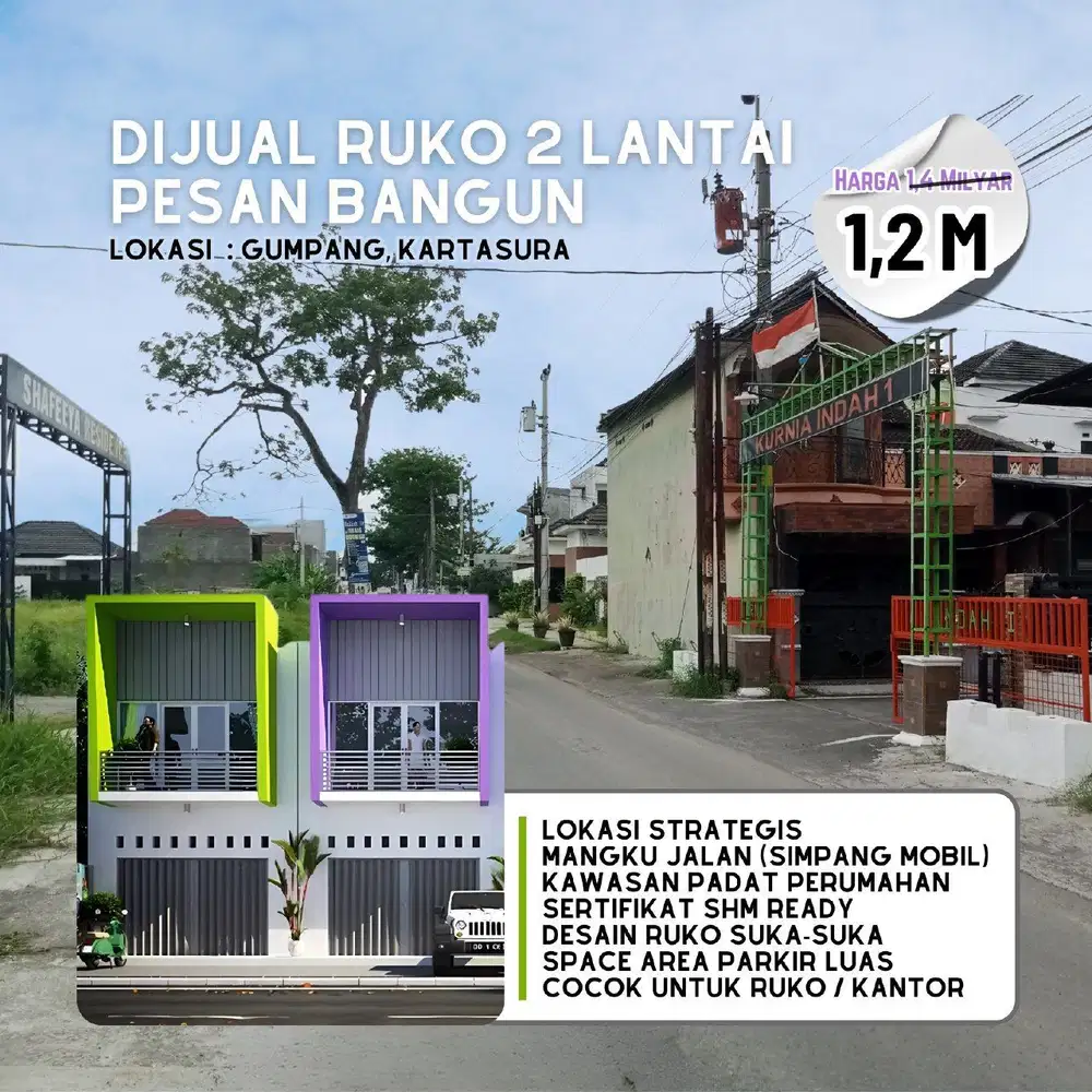 SHM READY RUKO DUA LANTAI GUMPANG LINGKUNGAN KAMPUS ITB AAS KARTASURA