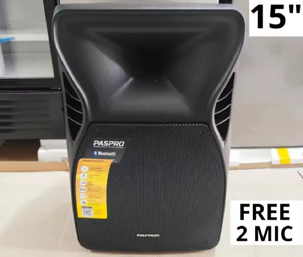 MURAHHH SPEAKER 15 INCI POLYTRON PORTABEL FREE 2 MIC WIRELES PASPRO15