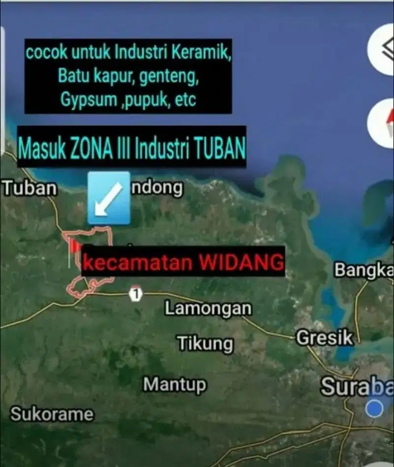 JUAL TANAH ZONA III INDUSTRI DI WIDANG TUBAN (Tjin2Area)