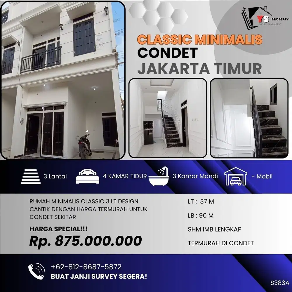 CONDET JAKARTA TIMUR RUMAH CLASSIC 3 LT MINIMALIS TERMURAH S383A