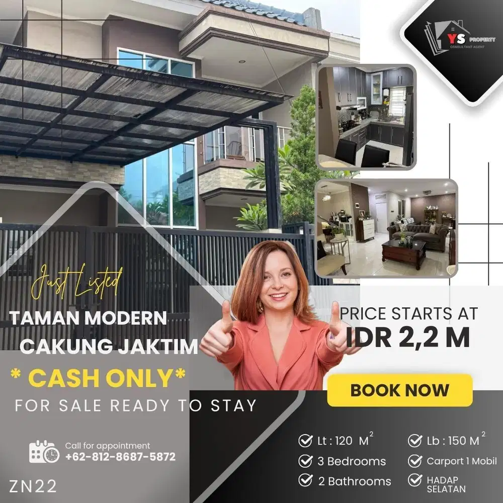 CAKUNG TAMAN MODERN JAKTIM RUMAH 2 LT JUAL CEPAT CASH ONLY ZN22