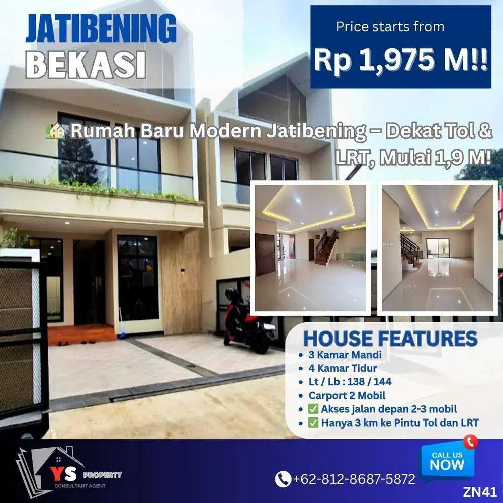 Dijual Rumah Baru Dekat LRT & Tol Becakayu – Jatibening  ZN41