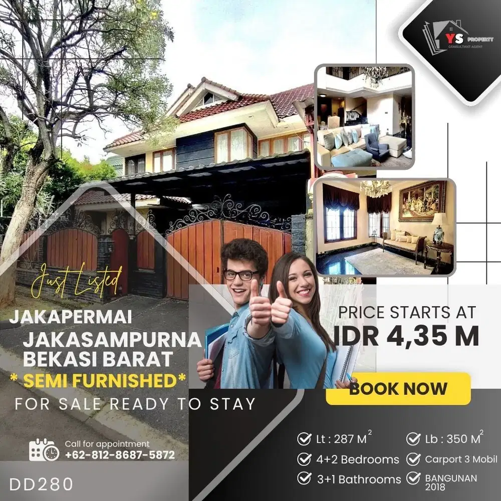 JAKAPERMAI BEKASI RUMAH MEWAH 2 LT TH 2018 JUAL SEMI FURNISHED DD280