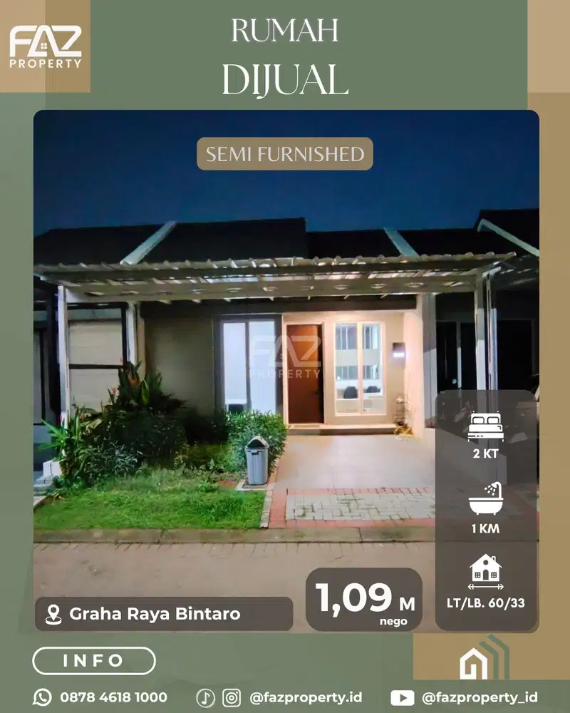 Jual Cepat Rumah Furnished Fortune Garden Graha Raya Bintaro 1 Lt