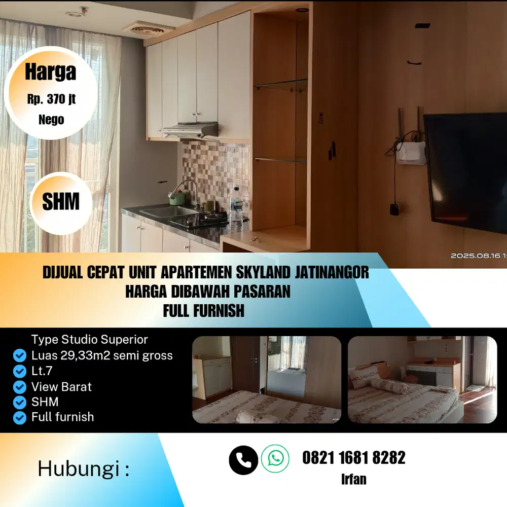 Dijual Cepat Apartemen Skyland Jatinangor Full Furnish Dibawah Pasar