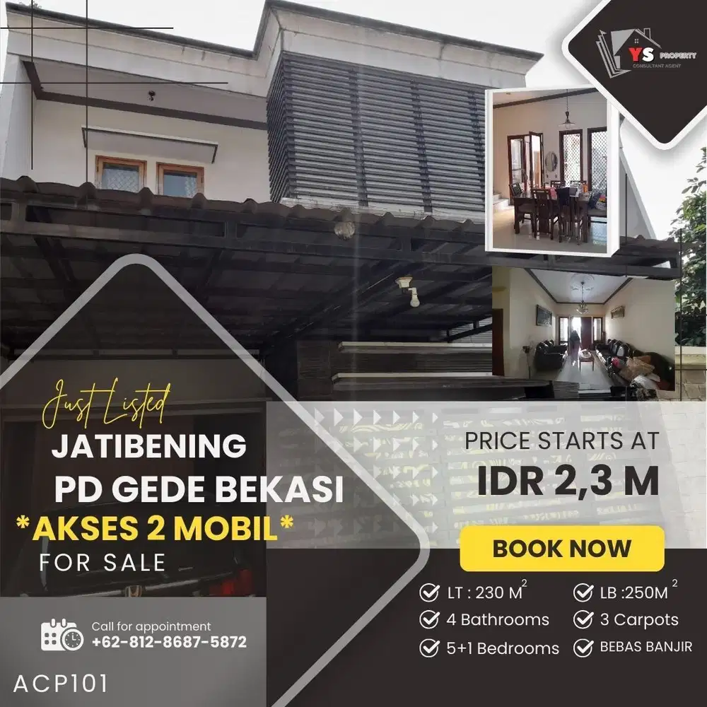 JATIBENING RUMAH LUAS 230 M2 JUAL MURAH BEBAS BANJIR AKSES 2 MOBIL
