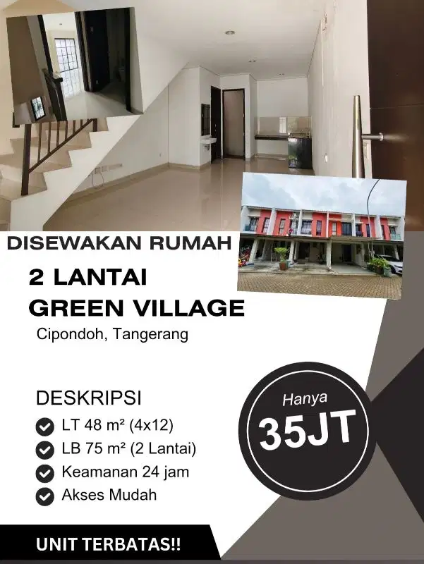 Disewakan Rumah Green Village, Rumah Asri, Cipondoh, Tangerang