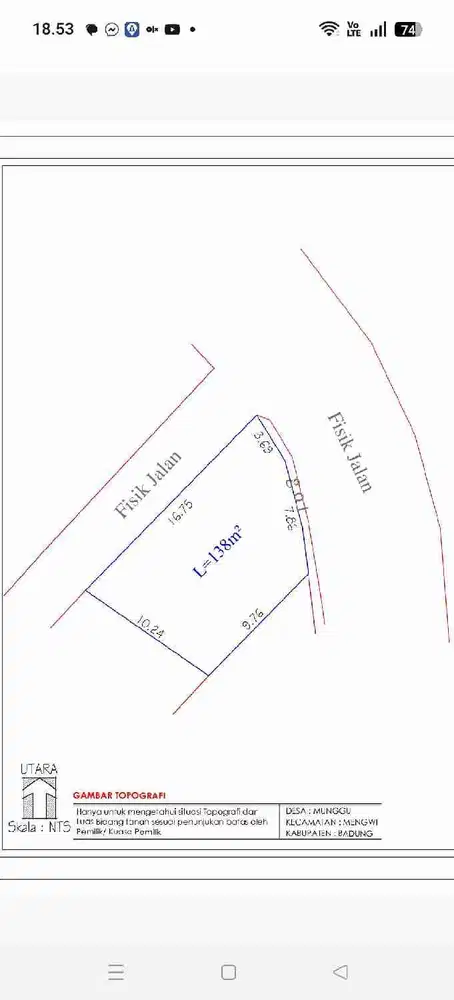 Tanah 138m2 di Munggu Badung Lingk Villa