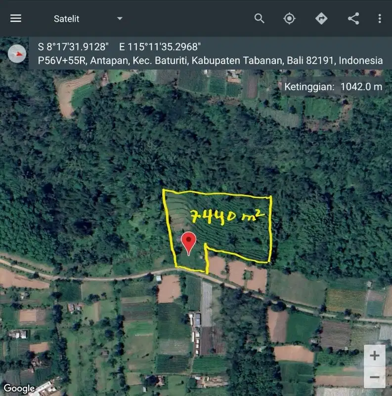 Tanah super view gunung dan terasering sawah di bedugul