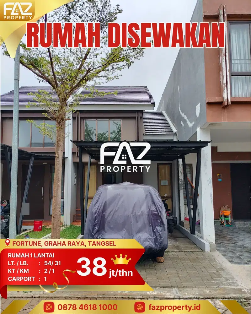 Disewakan Murah Tahunan Rumah Fortune Terrace Graha Raya