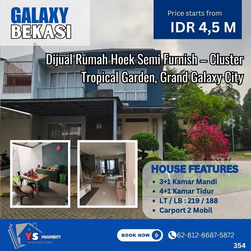 ✨ Dijual Rumah Hoek Semi Furnish – Cluster Tropical Garden, Galaxy 354