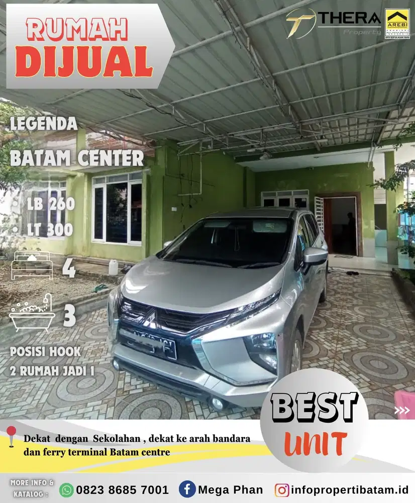Dijual Murah 2 rumah jadi 1 hook di Legenda batam centre